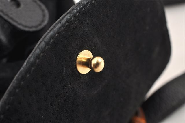 Authentic GUCCI Bamboo Vintage Backpack Purse Suede Leather Black 1914G