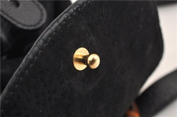 Authentic GUCCI Bamboo Vintage Backpack Purse Suede Leather Black 1914G