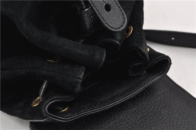 Authentic GUCCI Bamboo Vintage Backpack Purse Suede Leather Black 1914G