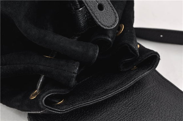 Authentic GUCCI Bamboo Vintage Backpack Purse Suede Leather Black 1914G