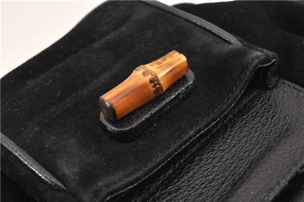 Authentic GUCCI Bamboo Vintage Backpack Purse Suede Leather Black 1914G