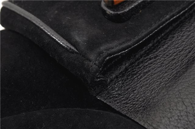 Authentic GUCCI Bamboo Vintage Backpack Purse Suede Leather Black 1914G