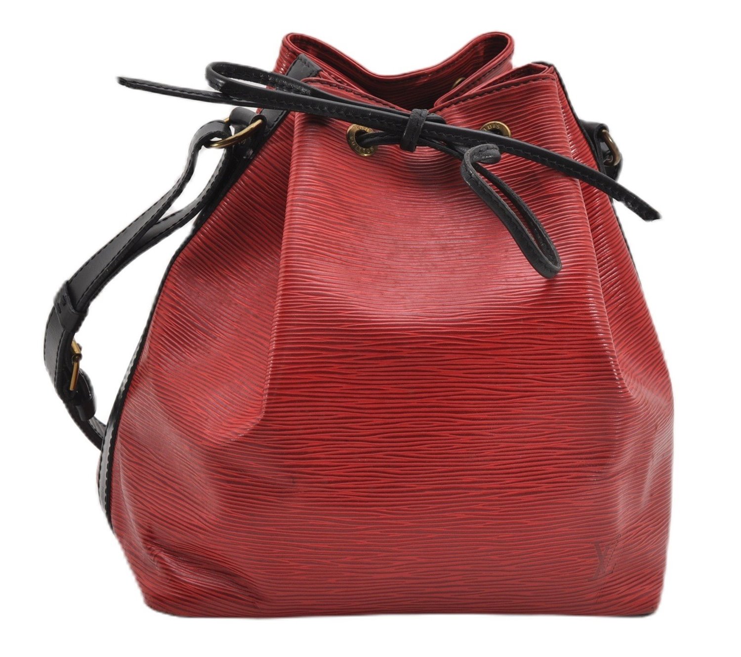 Authentic Louis Vuitton Epi Petit Noe Bi-color Black x Red Drawstring Bag 1916G