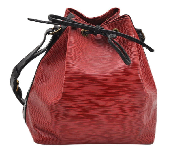 Authentic Louis Vuitton Epi Petit Noe Bi-color Black x Red Drawstring Bag 1916G