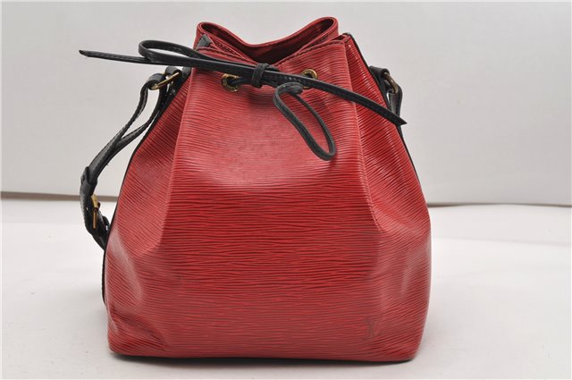 Authentic Louis Vuitton Epi Petit Noe Bi-color Black x Red Drawstring Bag 1916G