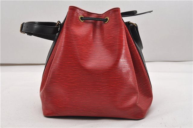 Authentic Louis Vuitton Epi Petit Noe Bi-color Black x Red Drawstring Bag 1916G