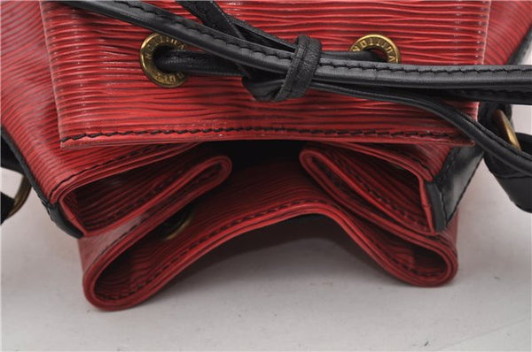 Authentic Louis Vuitton Epi Petit Noe Bi-color Black x Red Drawstring Bag 1916G