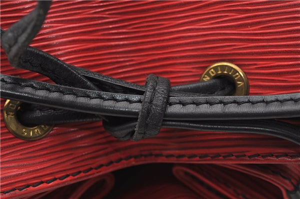 Authentic Louis Vuitton Epi Petit Noe Bi-color Black x Red Drawstring Bag 1916G