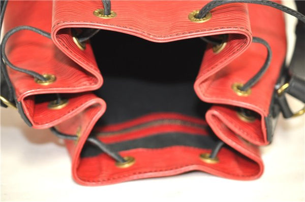 Authentic Louis Vuitton Epi Petit Noe Bi-color Black x Red Drawstring Bag 1916G
