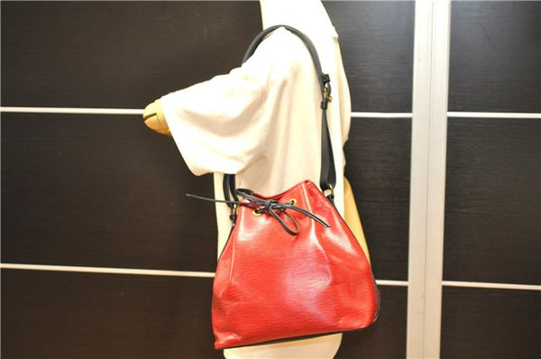 Authentic Louis Vuitton Epi Petit Noe Bi-color Black x Red Drawstring Bag 1916G