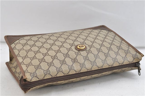 Authentic GUCCI Clutch Hand Bag Purse GG PVC Leather Brown 1917D