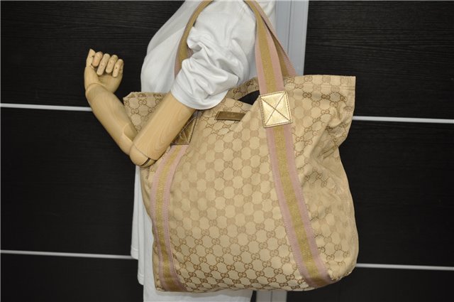 Authentic GUCCI Vintage Shoulder Tote Bag GG Canvas Leather 189669 Beige 1921D