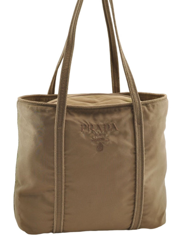 Authentic PRADA Nylon Tessuto Shoulder Tote Bag Beige 1924E