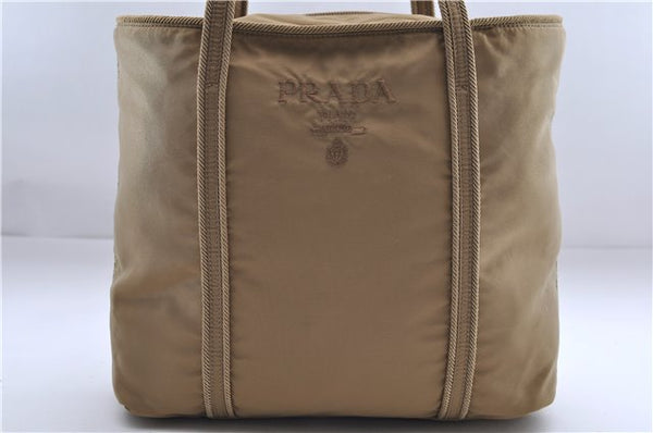 Authentic PRADA Nylon Tessuto Shoulder Tote Bag Beige 1924E