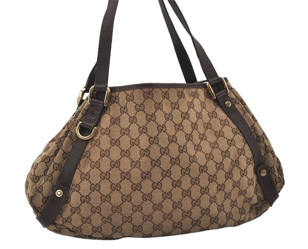 Authentic GUCCI Abbey Shoulder Tote Bag GG Canvas Leather 130736 Brown 1924I