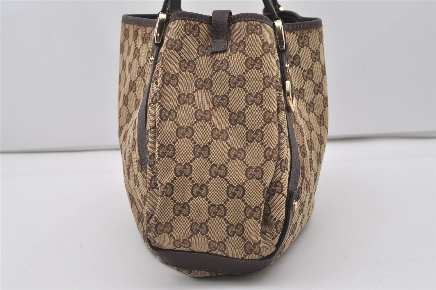 Authentic GUCCI Abbey Shoulder Tote Bag GG Canvas Leather 130736 Brown 1924I