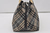 Authentic BURBERRY BLUE LABEL Check Hand Bag Nylon Leather Navy Blue Black 1925I