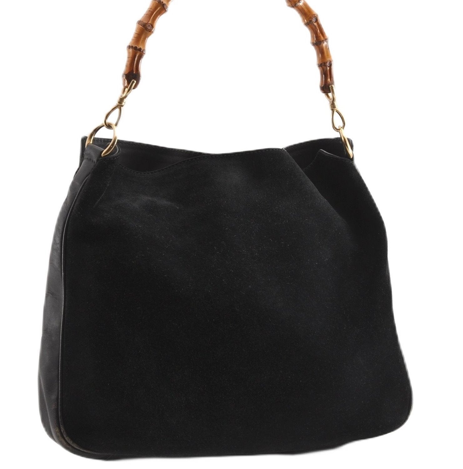 Authentic GUCCI Bamboo Vintage Shoulder Hand Bag Suede Leather Black 1927G