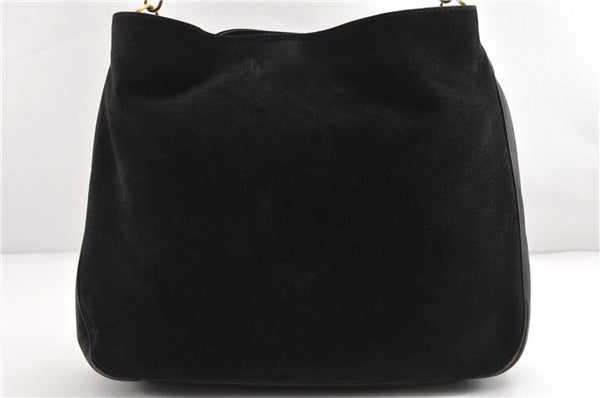 Authentic GUCCI Bamboo Vintage Shoulder Hand Bag Suede Leather Black 1927G