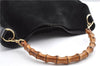 Authentic GUCCI Bamboo Vintage Shoulder Hand Bag Suede Leather Black 1927G