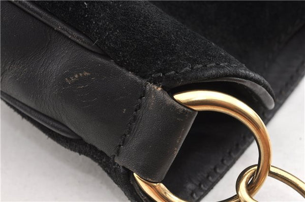 Authentic GUCCI Bamboo Vintage Shoulder Hand Bag Suede Leather Black 1927G