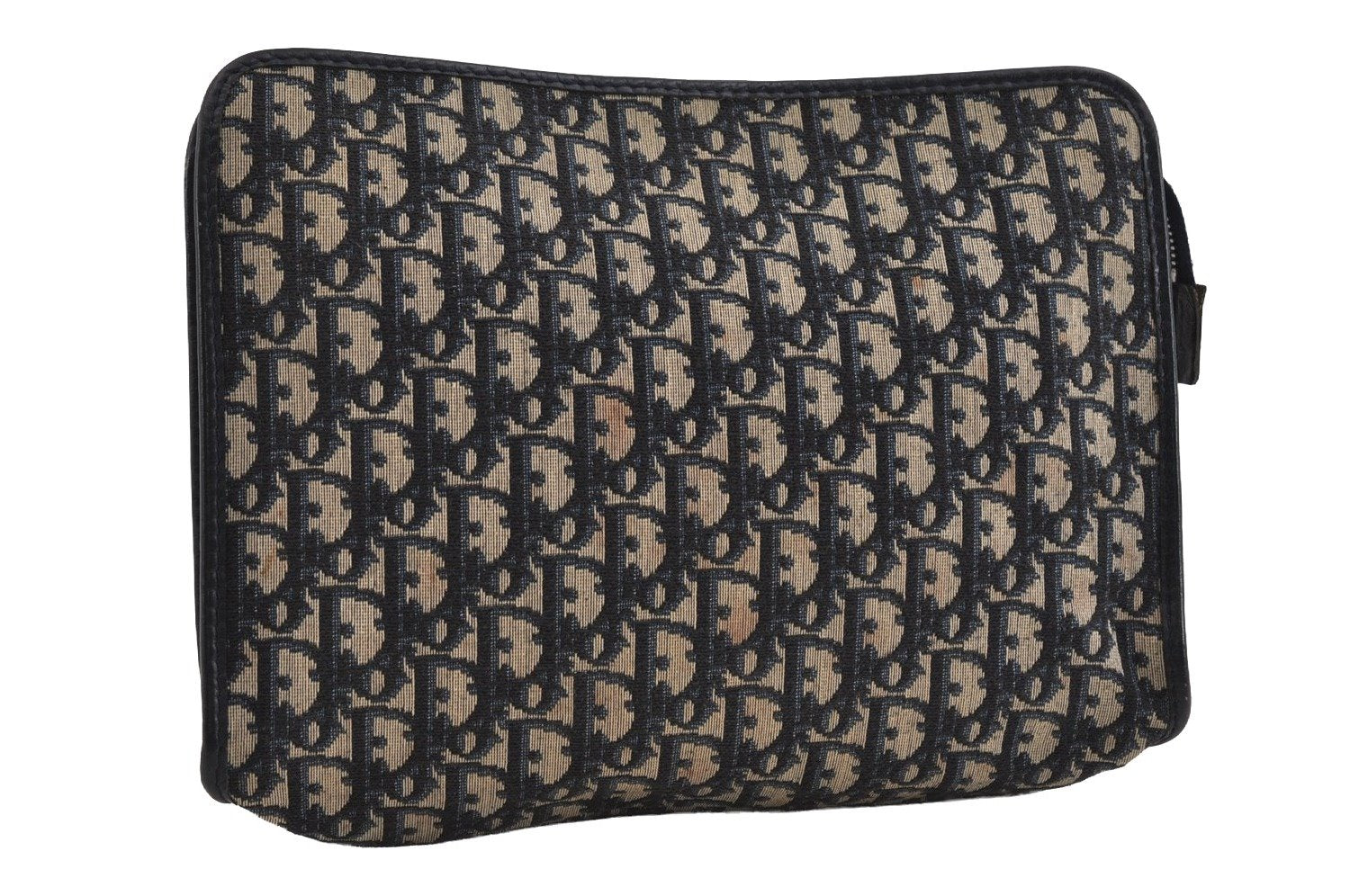 Authentic Christian Dior Trotter Clutch Bag Purse Canvas Leather Blue 1927I