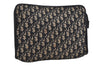 Authentic Christian Dior Trotter Clutch Bag Purse Canvas Leather Blue 1927I