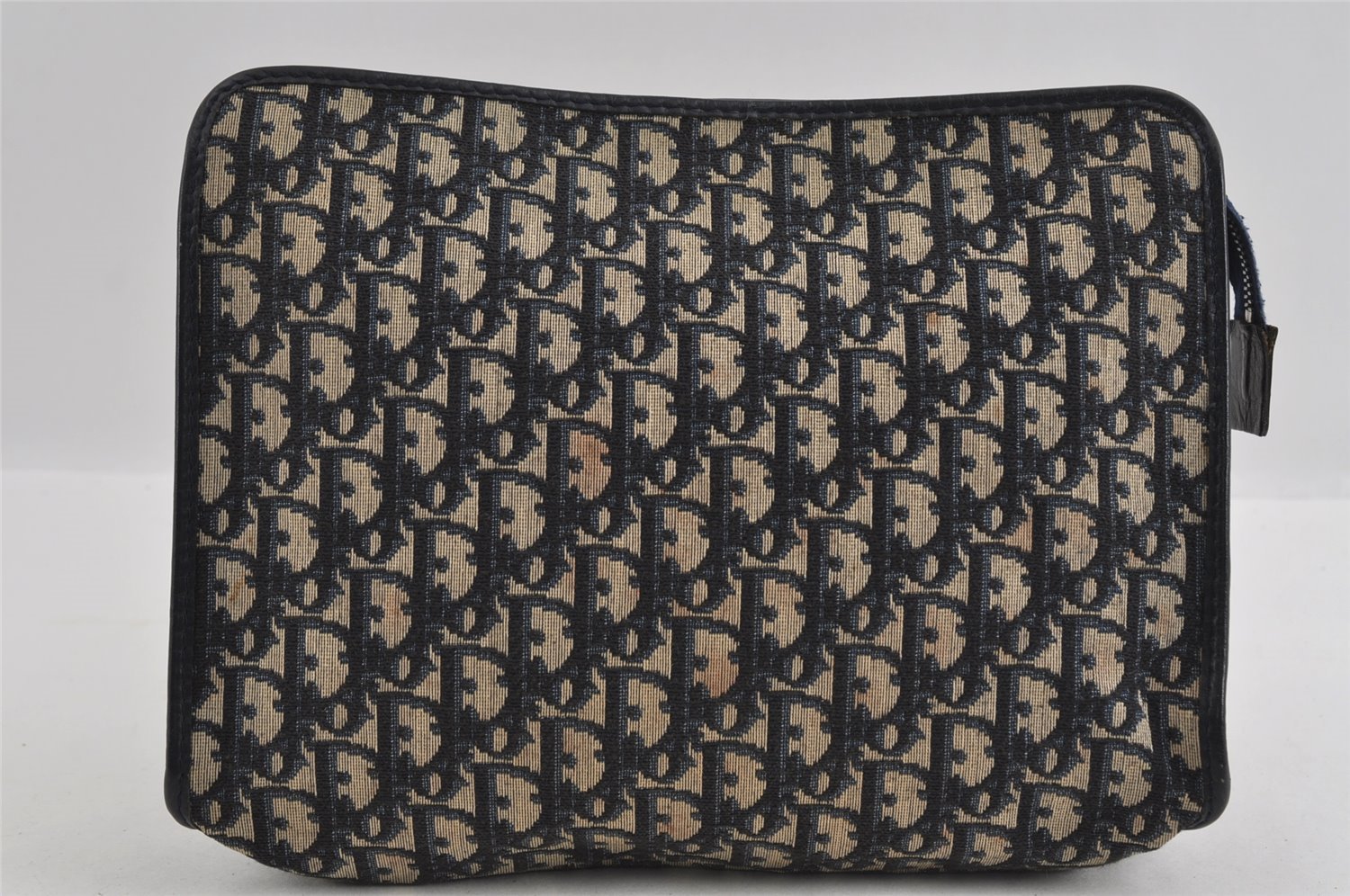 Authentic Christian Dior Trotter Clutch Bag Purse Canvas Leather Blue 1927I