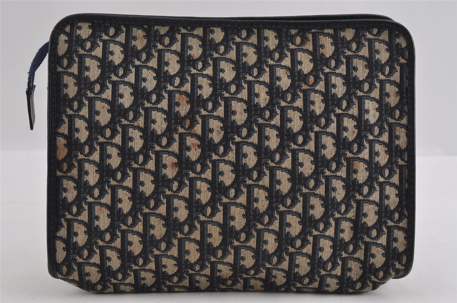 Authentic Christian Dior Trotter Clutch Bag Purse Canvas Leather Blue 1927I