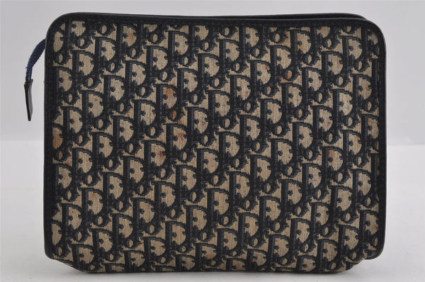 Authentic Christian Dior Trotter Clutch Bag Purse Canvas Leather Blue 1927I