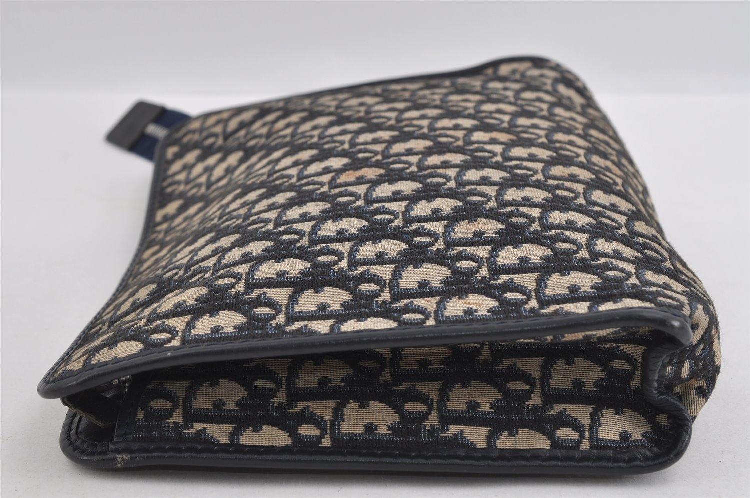 Authentic Christian Dior Trotter Clutch Bag Purse Canvas Leather Blue 1927I