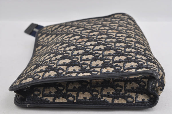 Authentic Christian Dior Trotter Clutch Bag Purse Canvas Leather Blue 1927I