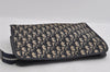 Authentic Christian Dior Trotter Clutch Bag Purse Canvas Leather Blue 1927I