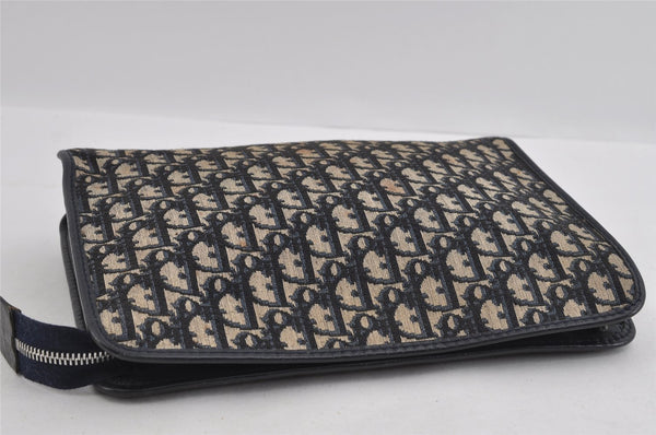 Authentic Christian Dior Trotter Clutch Bag Purse Canvas Leather Blue 1927I