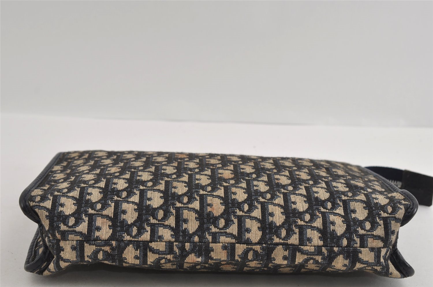 Authentic Christian Dior Trotter Clutch Bag Purse Canvas Leather Blue 1927I