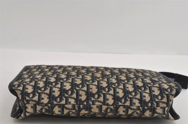 Authentic Christian Dior Trotter Clutch Bag Purse Canvas Leather Blue 1927I