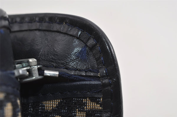 Authentic Christian Dior Trotter Clutch Bag Purse Canvas Leather Blue 1927I
