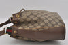 Authentic GUCCI Web Sherry Line Drawstring Bag GG PVC Leather Brown 1929I