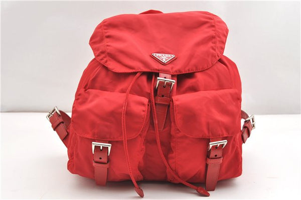 Authentic PRADA VELA Nylon Tessuto Leather Backpack Purse Red 1933G