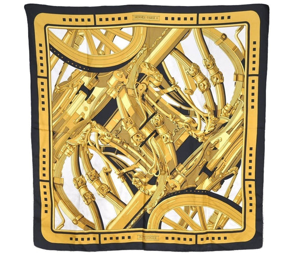 Authentic HERMES Carre 90 Scarf "RHYTHMES" Silk Black 1933I