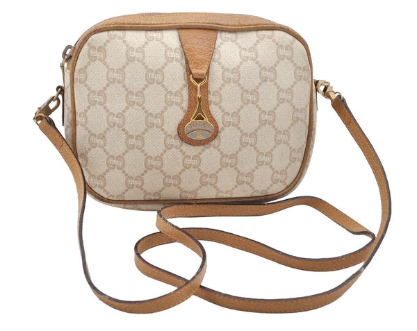 Authentic GUCCI GG Plus PVC Leather Shoulder Cross Body Bag Purse White 1936I