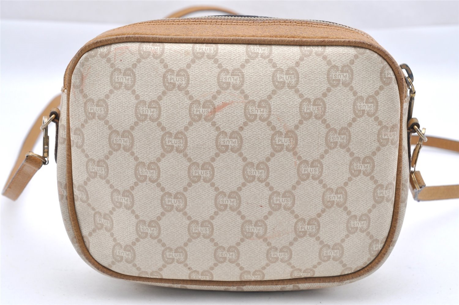 Authentic GUCCI GG Plus PVC Leather Shoulder Cross Body Bag Purse White 1936I