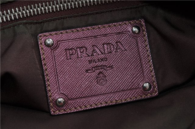 Authentic PRADA Nylon Leather Shoulder Cross Body Bag Khaki Light Purple 1940D