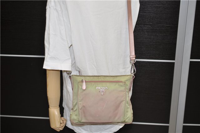 Authentic PRADA Nylon Leather Shoulder Cross Body Bag Khaki Light Purple 1940D