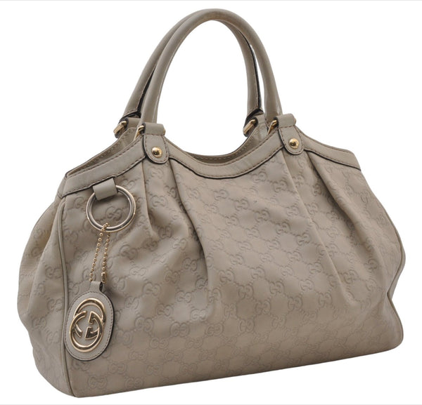 Authentic GUCCI Guccissima Sukey Shoulder Tote Bag GG Leather 211944 Ivory 1941F