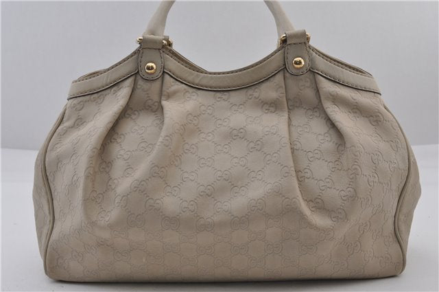 Authentic GUCCI Guccissima Sukey Shoulder Tote Bag GG Leather 211944 Ivory 1941F
