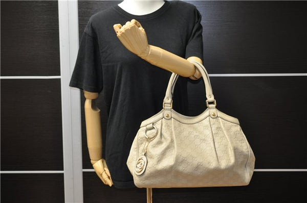 Authentic GUCCI Guccissima Sukey Shoulder Tote Bag GG Leather 211944 Ivory 1941F