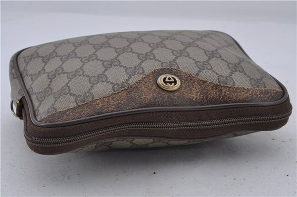 Authentic GUCCI 2Way Shoulder Hand Clutch Bag Purse GG PVC Leather Brown 1944D