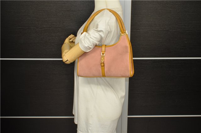 Authentic GUCCI Jackie Shoulder Hand Bag Purse Suede Leather 0021068 Pink 1949D