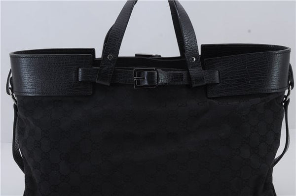 Authentic GUCCI Vintage Tote Hand Bag GG Canvas Leather 106251 Black 1952D